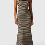 Margovil Strapless Tube Striped Knit Maxi Bodycon Dress