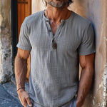 Men's Casual Waffle Henley Neck Slim Fit Short Sleeve T-Shirt