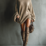 Women's Caramel Brown Vintage Style Knit Mini Dress