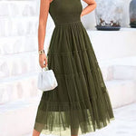 Square Neck Sleeveless Ruffle Tiered Midi Dress