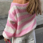 Margovil Drop Shoulder Striped Casual Pullover Sweater