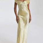 Margovil Off Shoulder Backless Cut Out Satin Maxi Dress