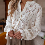 Margovil Ruffle Long Sleeves Button Up Lace Shirt