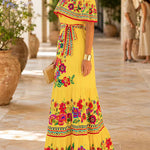 Margovil Off Shoulder Floral Print Ruffle Swing Maxi Dress