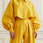 Long Sleeves Loose Buttoned Pleated Solid Color Lapel Blouses&Shirts Tops