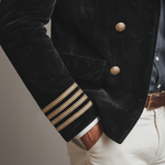 Men's Classic Retro Lapel Double-breasted Epaulette Faux Velvet Jacket