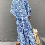 Batwing Sleeves Loose Leopard Split-Side Sun Protection V-Neck Cover-Ups Swimwear Maxi Dresses