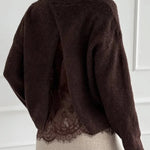 Caitlin Knit Lace Trim Patchwork Long Sleeve Back Slit Relaxed Sweater