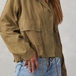 Brushed plaid lapel multi-button two-pocket midi jacket