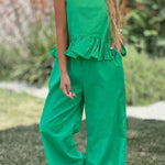 Cotton And Linen Solid Color Sleeveless Top & Wide Leg Pants Two-Piece Set