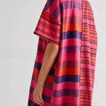 Mid-length Sleeve Lapel Contrast Striped Loose Casual Dress