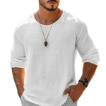 Men's Casual Cotton Linen Round Neck Loose Long Sleeve T-Shirt