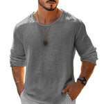 Men's Casual Cotton Linen Round Neck Loose Long Sleeve T-Shirt
