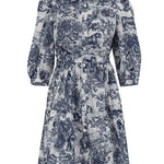 Loose Puff Sleeves Pleated Printed Split-Joint Tied Waist Lapel Mini Dresses Shirt Dress