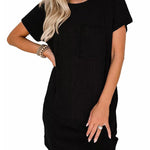 A-Line Loose Contrast Color Pockets Split-Joint Striped Round-Neck Mini Dresses