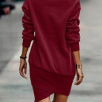 Casual Long Sleeves Solid Color High-Neck Mini Dresses