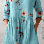 Women's Elegant Floral Print Pattern Cotton and Linen Top