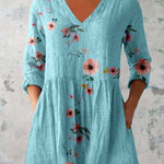 Women's Elegant Floral Print Pattern Cotton and Linen Top