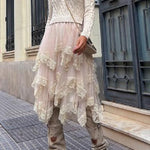 Irregular mesh skirt with fungus hem