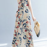 Loose Sleeveless Floral Printed Round-Neck Maxi Dresses
