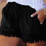10 Colors Casual Drawstring High Waisted Denim Fringed Shorts
