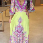 Stand Out and Shine Palace Style Print Bell Sleeve Backless Vacation Maxi Dress