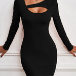 Bodycon Long Sleeves Asymmetric Hollow Solid Color Asymmetric Collar Mini Dresses
