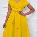 Bowknot Lace-Up Solid Color V-Neck Midi Dresses