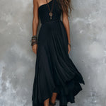 Bohemian One-shoulder Maxi Dress With Ruffled Hem
