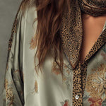 Satin Floral Button-Down Shirt With Leopard Trim