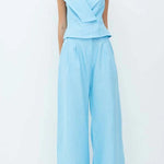 Velena Linen Blend Button Up Lapel Top and High Rise Pocket Wide Leg Pants Set