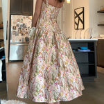 Tie Shoulder Drop Waist Jacquard Midi Cami Dress
