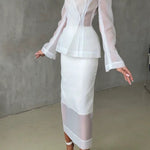 Perfectly Shaped Organza High Rise Side Zipper Pencil Midi Skirt