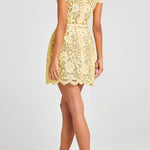 Champagne Toast Flower Lace Short Sleeve Bow Belted Mini Dress