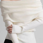 Margovil Off Shoulder Long Sleeves Ribbed Knit Sweater