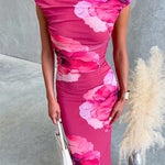 Off the Shoulder Floral Print Bodycon Maxi Dress