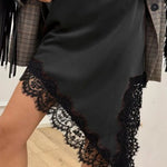 Margovil Lace Trim Side Slit Irregular Satin Skirt