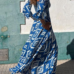 Off Shoulder Bell Sleeves Boho Print Swing Maxi Dress