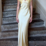Margovil Off Shoulder Backless Cut Out Satin Maxi Dress
