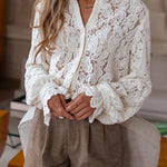 Margovil Ruffle Long Sleeves Button Up Lace Shirt