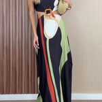 Margovil Mockneck Sleeveless Cut Out Waist Printed Maxi Dress