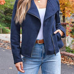 Margovil Zip Up Pocketed Faux Suede Moto Jacket(in 7 Colors)