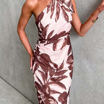 Tie Knot One Shoulder Sleeveless Floral Print Maxi Dress