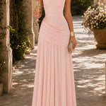 Margovil Sleeveless Back Criss Cross Solid Flowy Maxi Dress