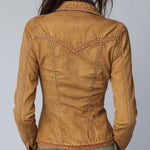 Slim-fit Vintage-style Washed Khaki Denim Jacket