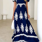 Square Neck Backless Abstract Print Maxi Dress