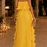Margovil Elegant Strapless Tube Ruffle Pleated Maxi Dress