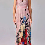 Sleeveless High Waist Floral Print Pleated Maxi Dress
