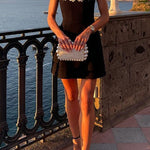 Margovil Strappy Floral Neckline Sleeveless Mini Dress