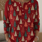 Women's Artistic Cedar Print Henley Neck Sweater Top